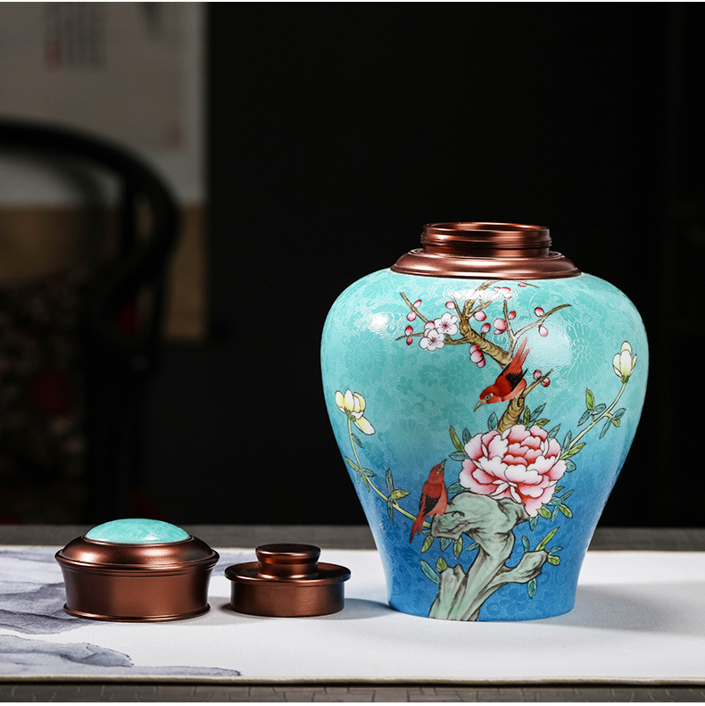 Jingdezhen manual caddy fixings tea storage jar with cover the food - grade sealed as cans ceramic tea pot awake half a catty