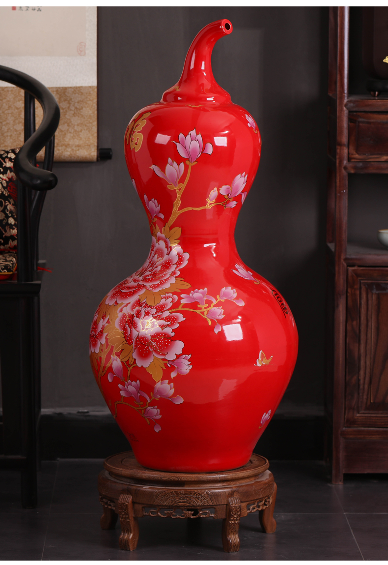 Jingdezhen ceramic vase China red maxim gourd sitting room porch decorate furnishing articles opening gifts