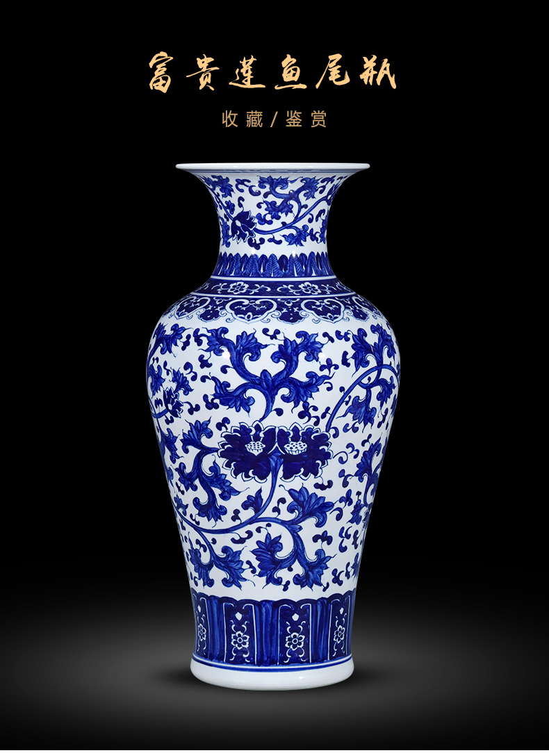 Jingdezhen ceramics archaize large blue and white porcelain vase landed Chinese style household flower arrangement sitting room adornment is placed