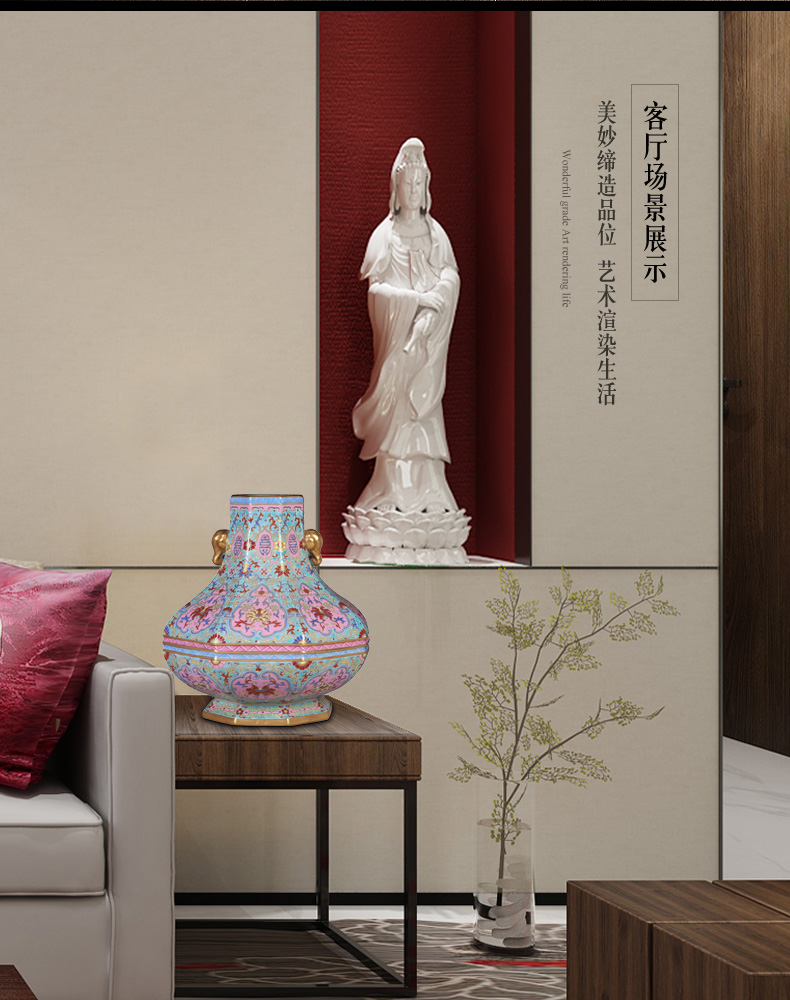 Jingdezhen ceramics imitation the qing qianlong pastel heavy abnormity vases, Chinese style living room decorations furnishing articles rich ancient frame