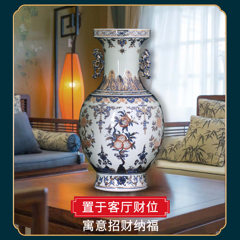 Large blue and white porcelain of jingdezhen ceramics vase furnishing articles of Chinese style household living room TV cabinet decorative arts and crafts