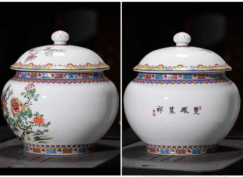 Archaize of jingdezhen ceramics colored enamel caddy fixings trumpet with cover seal storage pu - erh tea and tea pot of tea