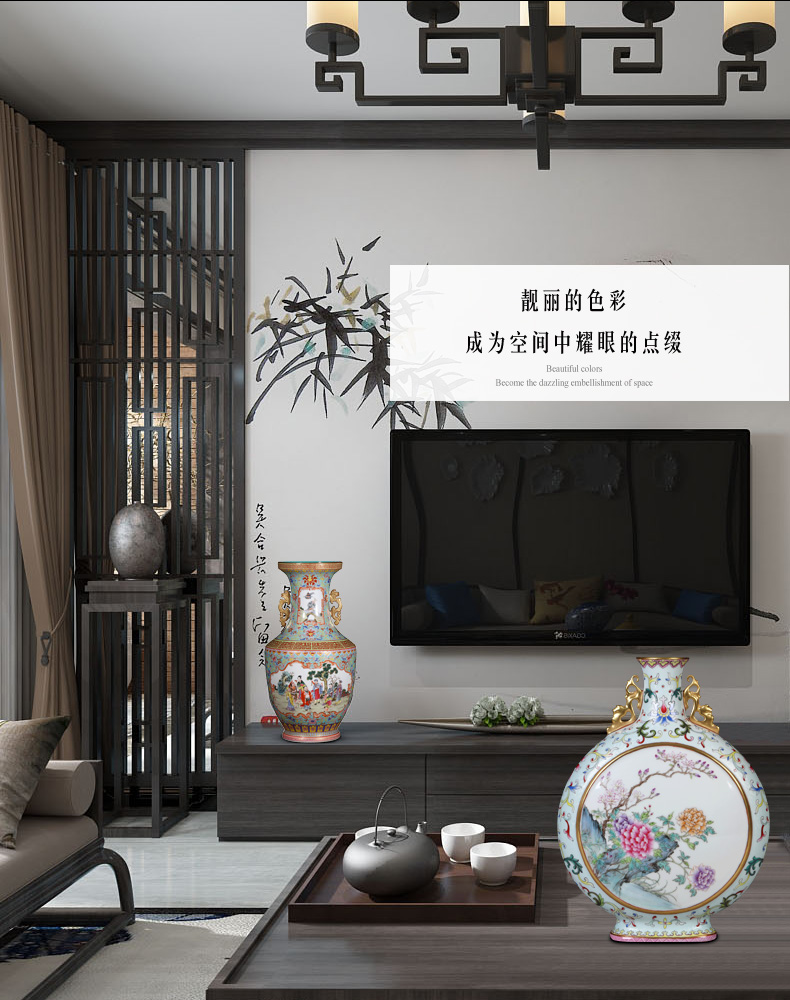 Jingdezhen ceramics archaize grilled green flower poems on vase peony Chinese sitting room porch collection furnishing articles