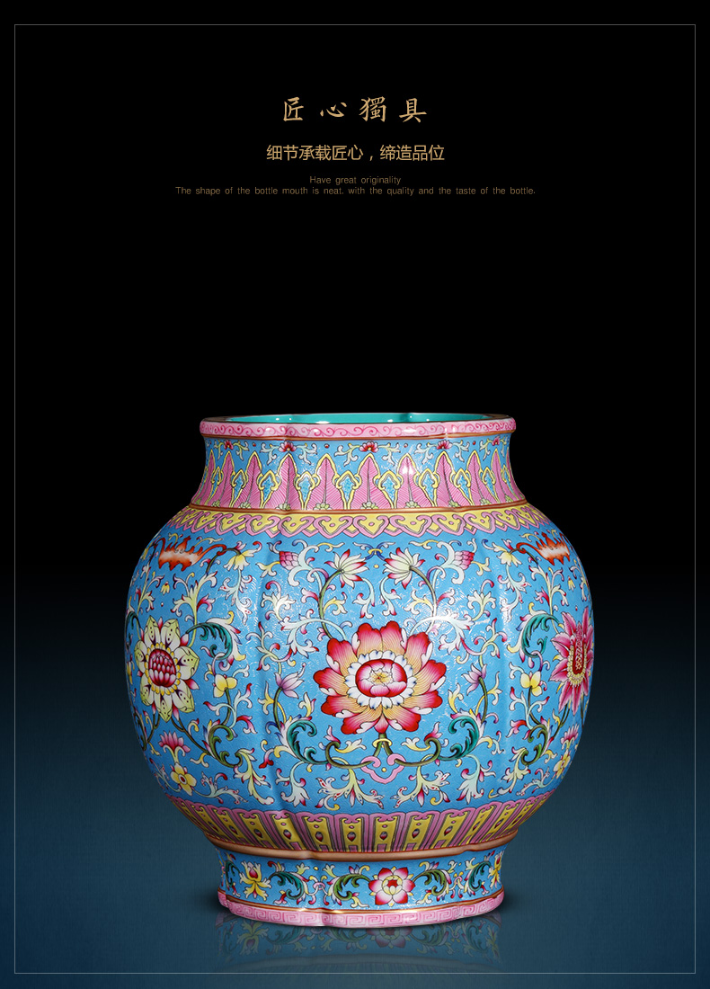 Jingdezhen ceramics imitation the qing qianlong blue scramble for lotus flowers wrapped branches bottle of flower arrangement sitting room adornment household furnishing articles