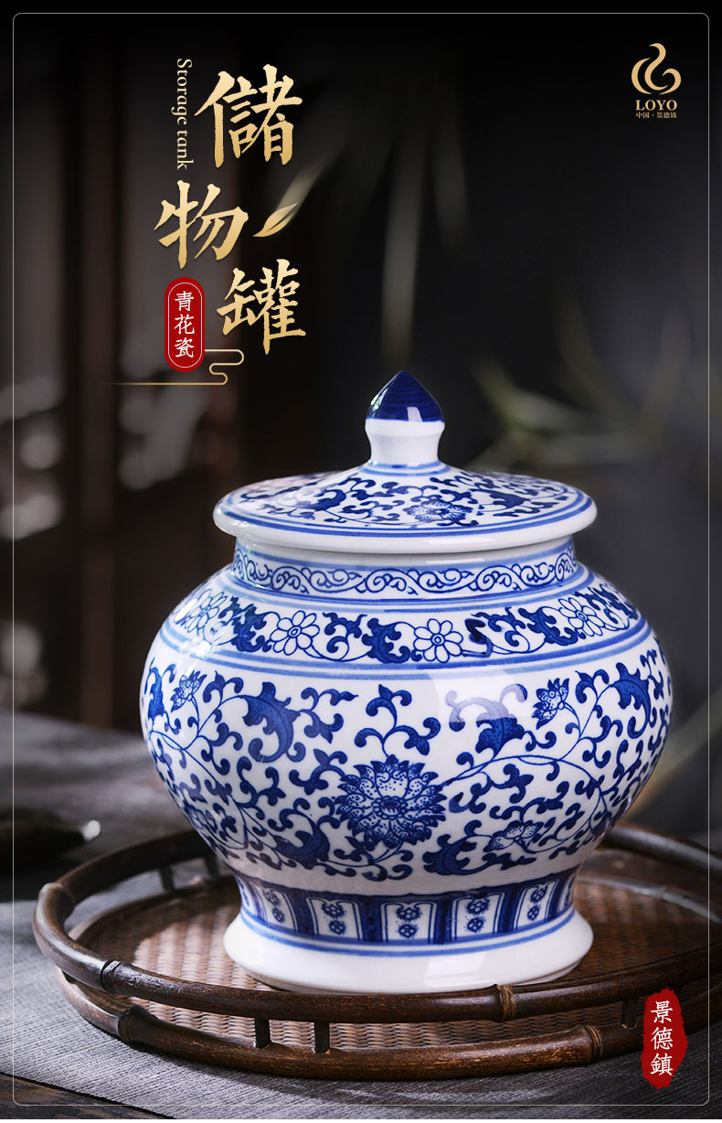 Canister of snacks of jingdezhen ceramics storage jar with cover seal household ceramic POTS awake trumpet the receive tea boxes