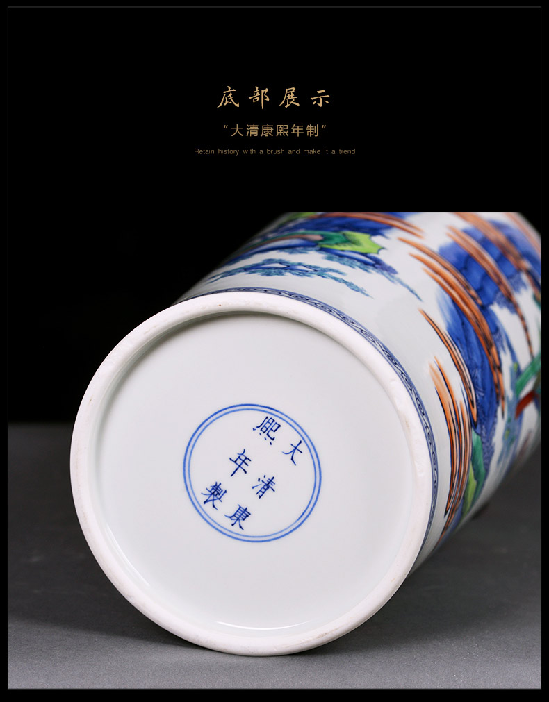 Jingdezhen ceramics vase famous blue and white color bucket hand - made the sitting room porch decoration of Chinese style household furnishing articles gifts