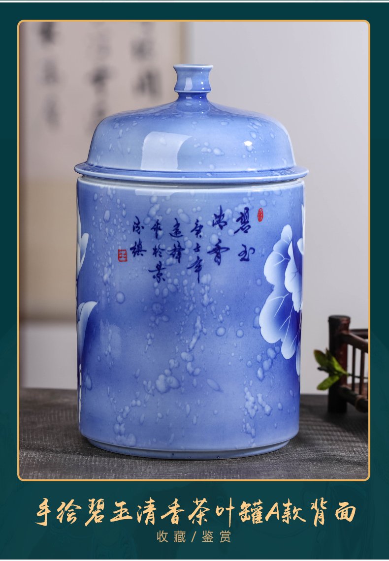 Blue and white porcelain of jingdezhen ceramic tea Chinese tea pot with cover seal storage jar decorations furnishing articles