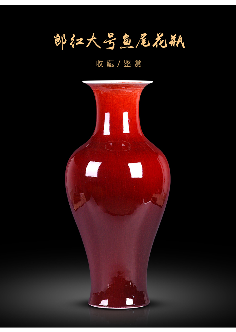 Jingdezhen ceramic vases, flower arranging large sitting room ruby red glaze porcelain of TV ark, adornment of Chinese style household furnishing articles