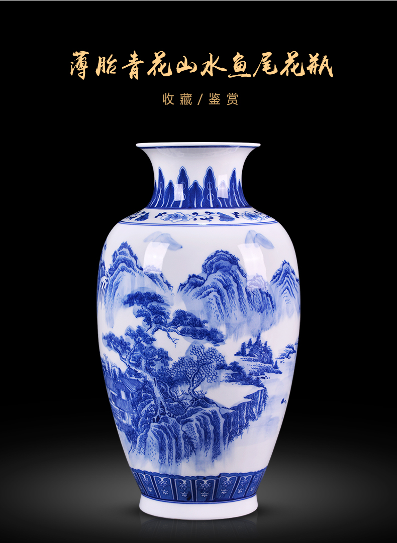 Jingdezhen blue and white porcelain vase and thin body porcelain antique Chinese style household flower arrangement sitting room adornment is placed