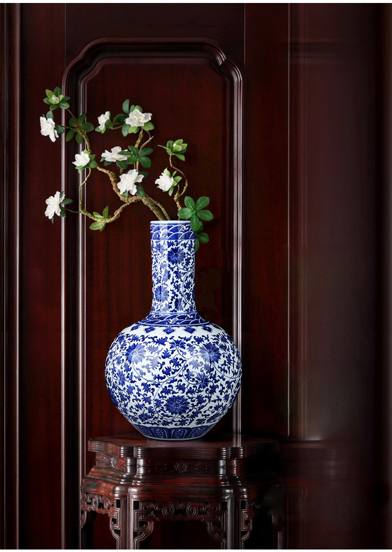 Jingdezhen ceramics celestial blue and white porcelain vase flower arranging the sitting room of Chinese style household act the role ofing is tasted TV ark, desktop furnishing articles