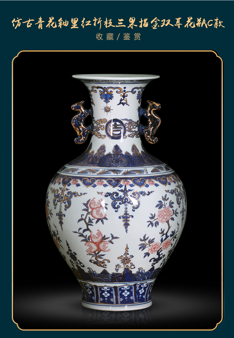 Large blue and white porcelain of jingdezhen ceramics vase furnishing articles of Chinese style household living room TV cabinet decorative arts and crafts