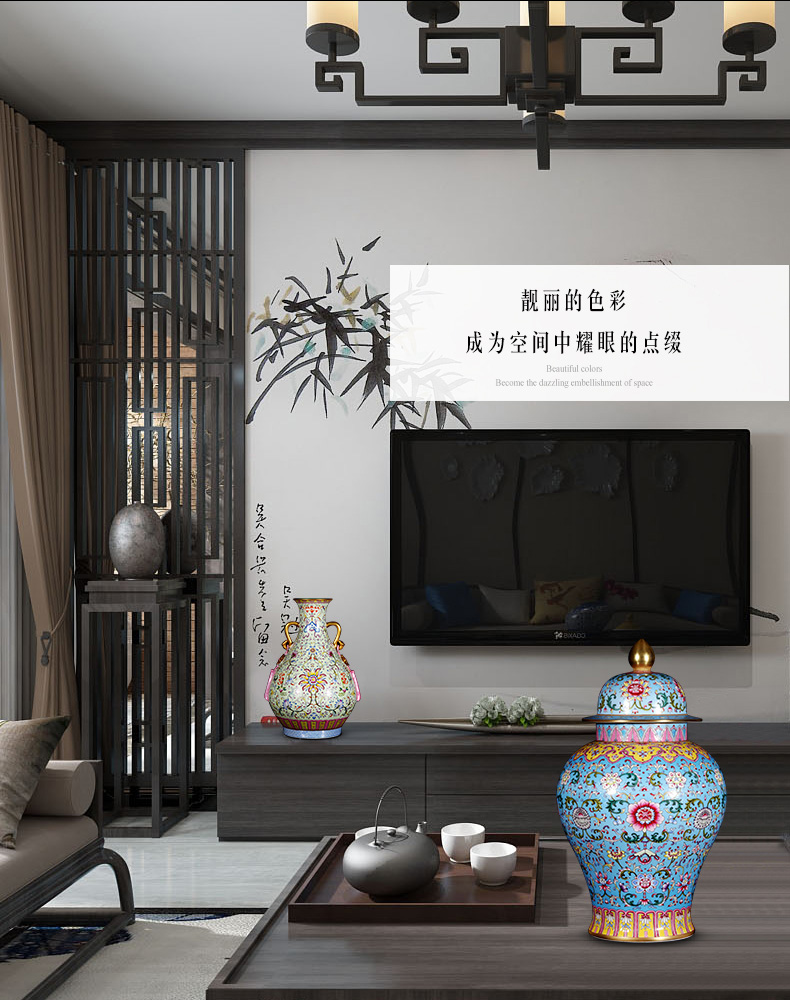 Jingdezhen ceramics imitation the qing qianlong blue scramble for flower general storage jar sitting room of Chinese style household act the role ofing is tasted furnishing articles