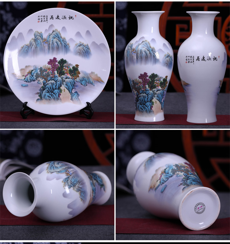 Jingdezhen ceramic vase three - piece hang dish sitting room sitting room adornment study modern new Chinese style household furnishing articles