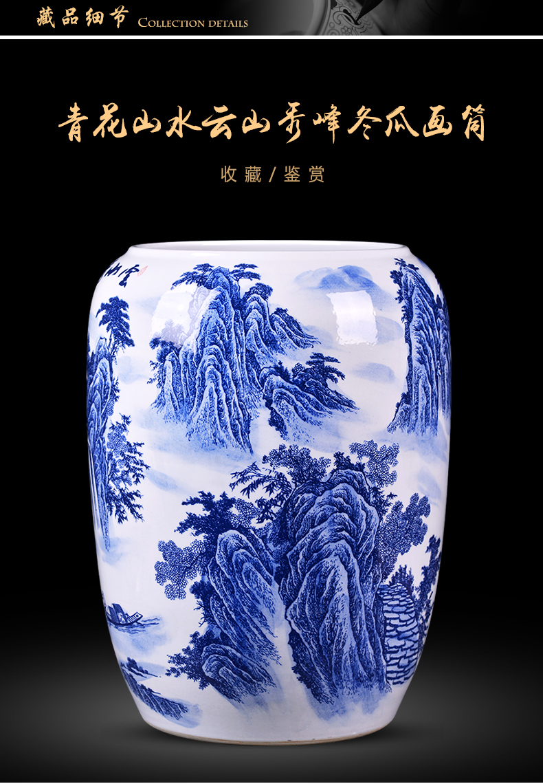 Jingdezhen ceramic porcelain painting and calligraphy cylinder biennial reel cylinder quiver vase sitting room ground adornment study Chinese style furnishing articles