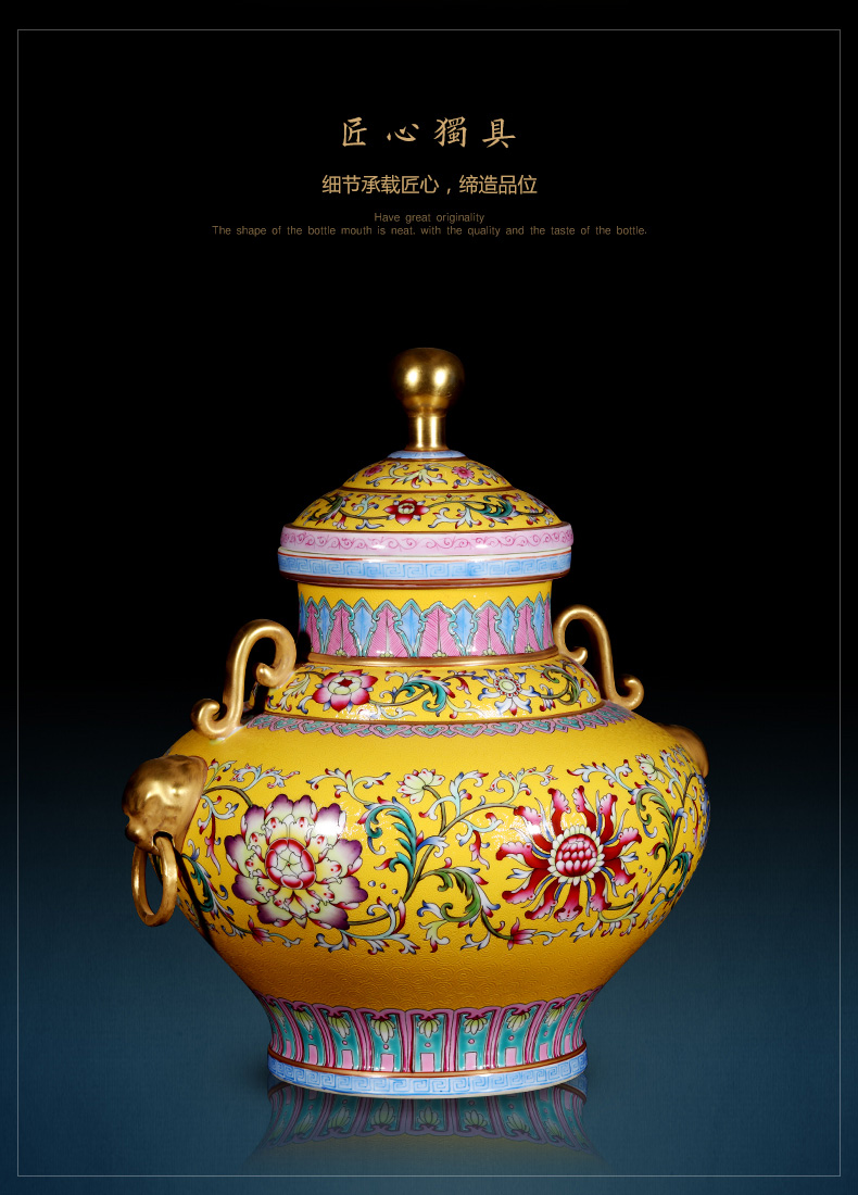 Jingdezhen ceramics imitation the qing huang to pick flowers ears orb storage tank tea pot Chinese style household ornaments