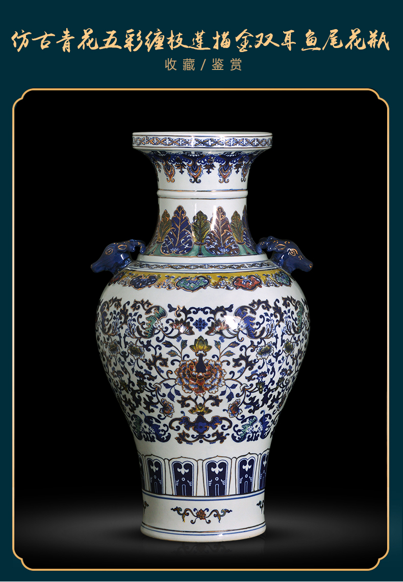 Jingdezhen ceramics antique Chinese blue and white porcelain vase Chinese style living room TV cabinet porch is decorated furnishing articles gifts