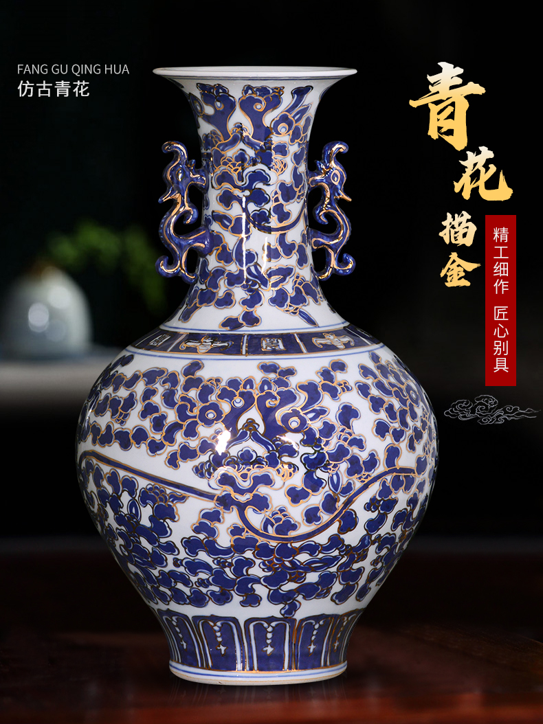 Antique Chinese blue and white porcelain is jingdezhen ceramics home sitting room adornment is placed large porcelain vase flower arrangement