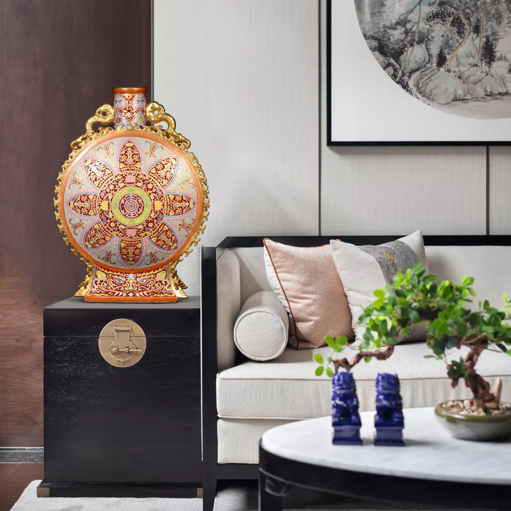 Jingdezhen ceramics hand - made antique vase colored enamel paint on Chinese arts and crafts home furnishing articles in the living room