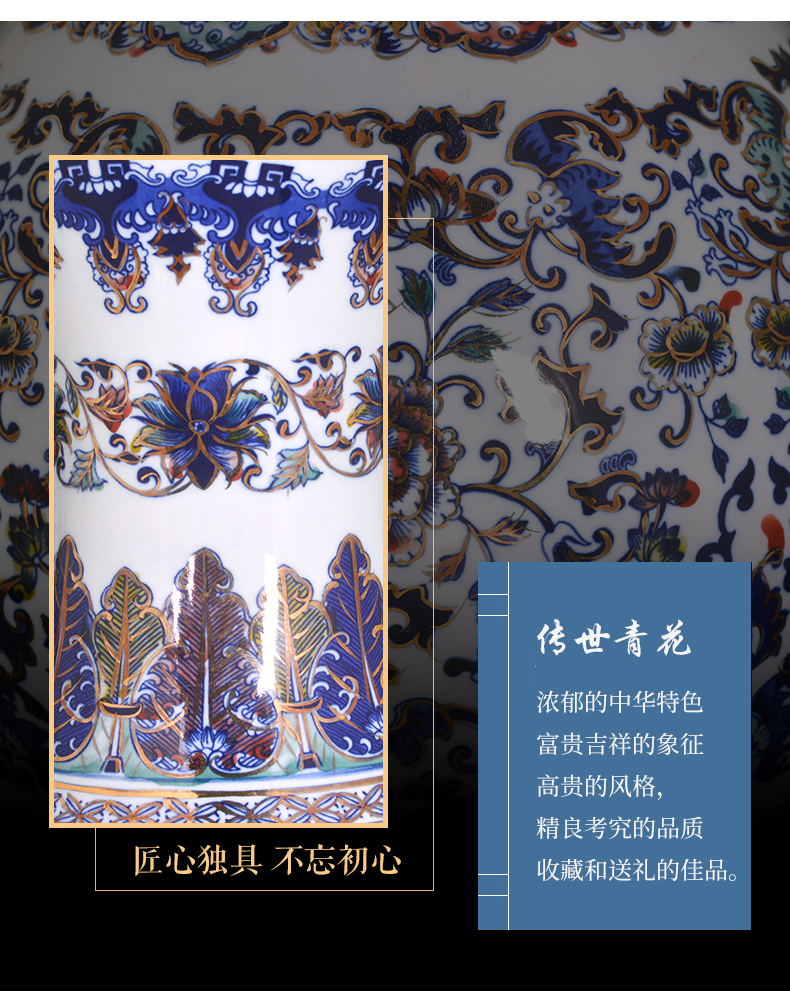 Jingdezhen ceramics antique Chinese blue and white porcelain vase Chinese style living room TV cabinet porch is decorated furnishing articles gifts