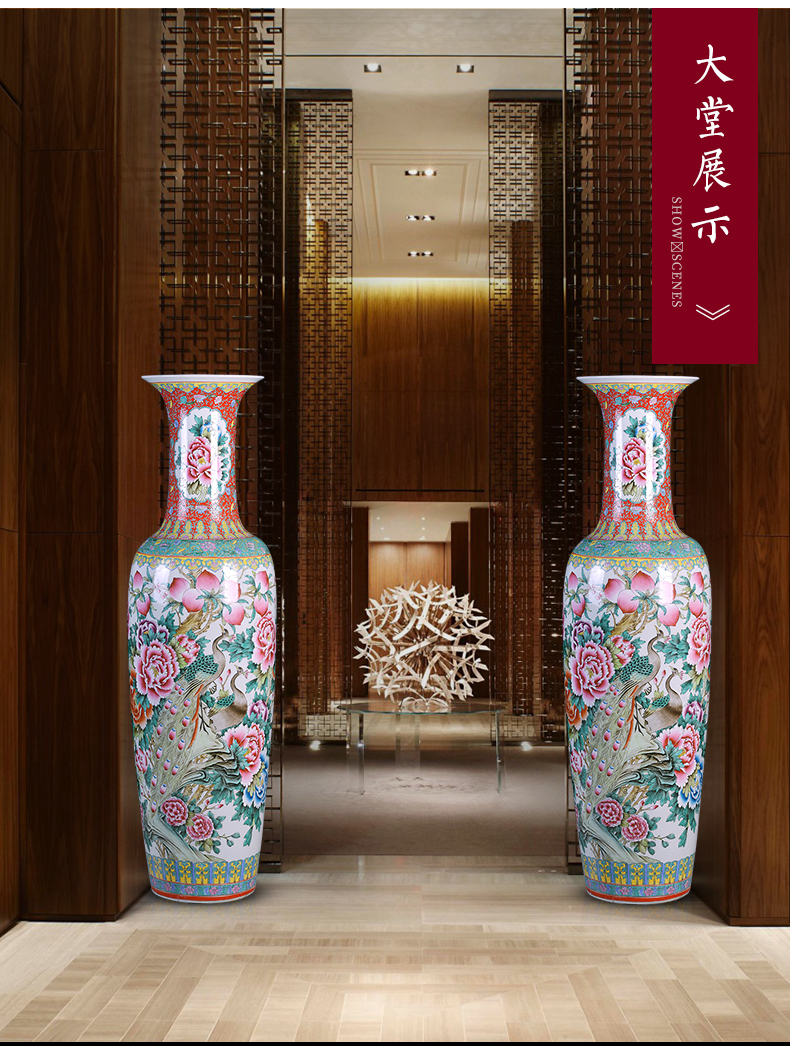 Jingdezhen ceramics powder enamel craft wealth and longevity of large vases, Chinese style living room decoration decoration