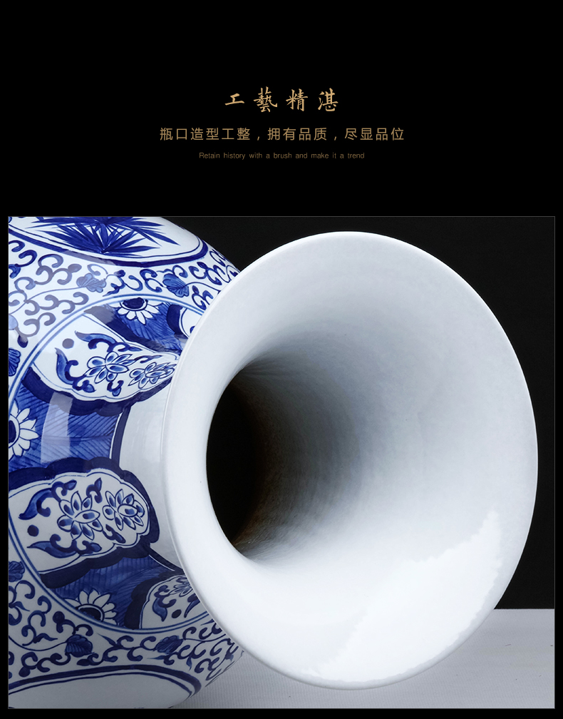 Jingdezhen ceramic antique hand - made landing big vase decoration to the hotel living room extra large blue and white porcelain with a gift