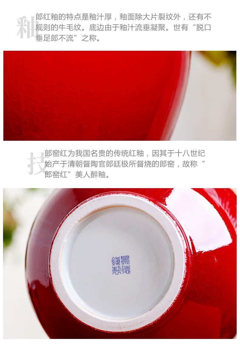 Jingdezhen ceramic vase furnishing articles ruby red archaize sitting room of Chinese style porch sitting room TV cabinet decoration large vases