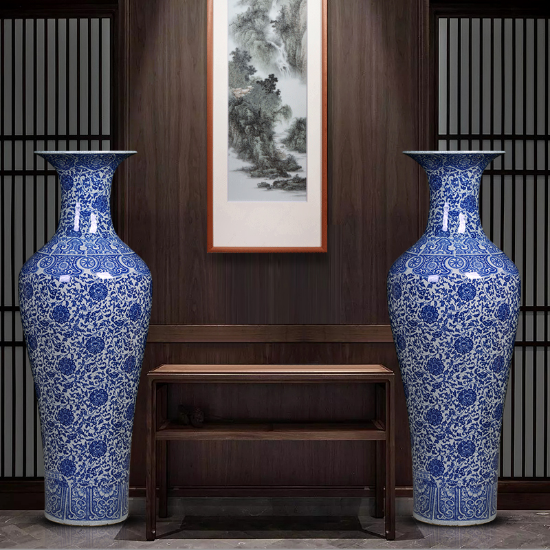 Jingdezhen antique Chinese blue and white porcelain vase landing hotel opening gifts to heavy porch decoration large furnishing articles
