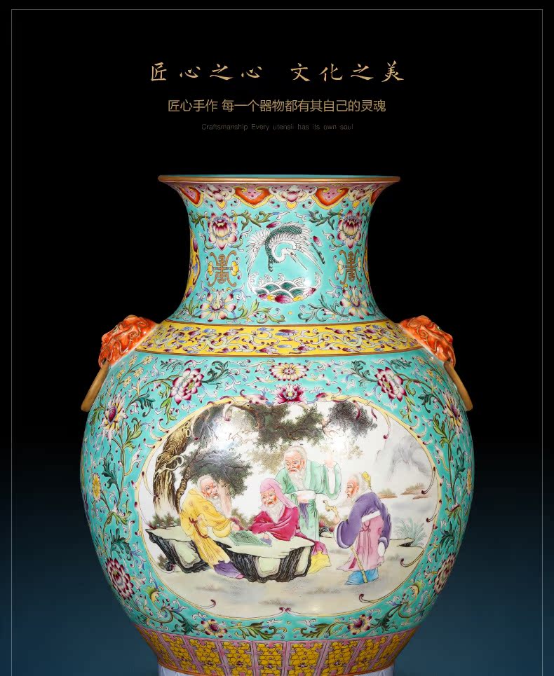 Jingdezhen ceramic imitation the qing qianlong vase Chinese style living room blue scramble to spend the lion shell household decorative furnishing articles