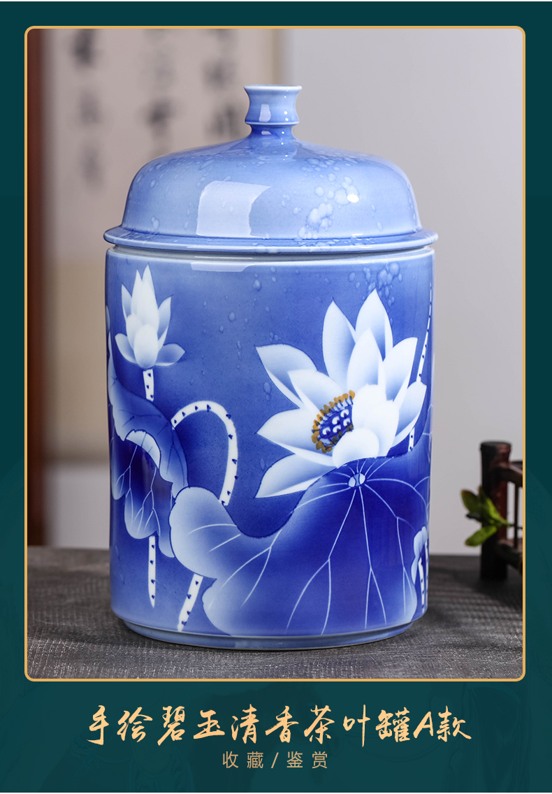 Blue and white porcelain of jingdezhen ceramic tea Chinese tea pot with cover seal storage jar decorations furnishing articles