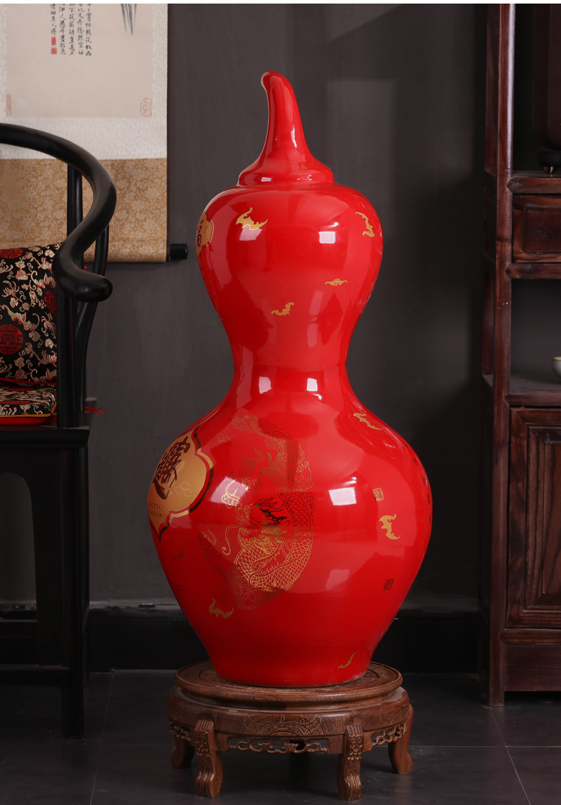 Jingdezhen ceramic vase China red maxim gourd sitting room porch decorate furnishing articles opening gifts