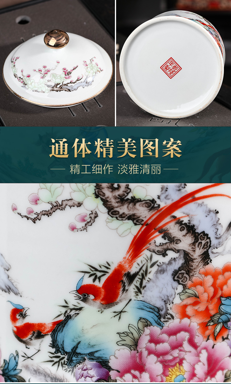 Jingdezhen ceramics powder enamel caddy fixings household small loose tea snack jars with cover seal tea urn storage jar