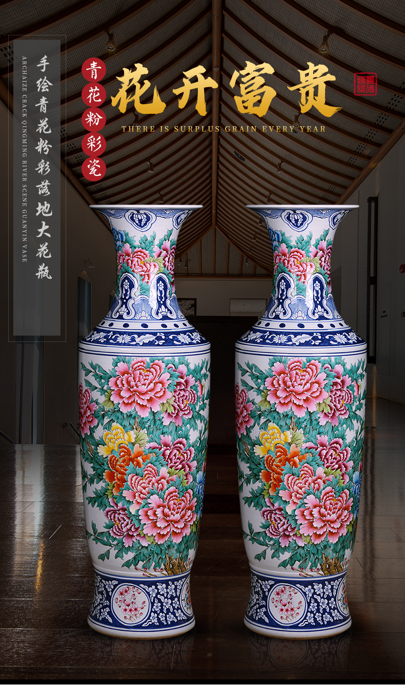 Blooming flowers color bucket landing a large vase of blue and white porcelain of jingdezhen ceramics home sitting room adornment is placed