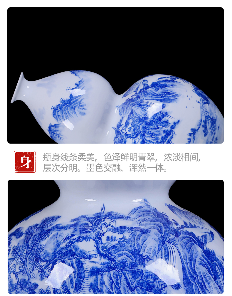 Blue and white landscape of jingdezhen ceramics, vases, flower arrangement sitting room of Chinese style restoring ancient ways TV cabinet office decoration furnishing articles