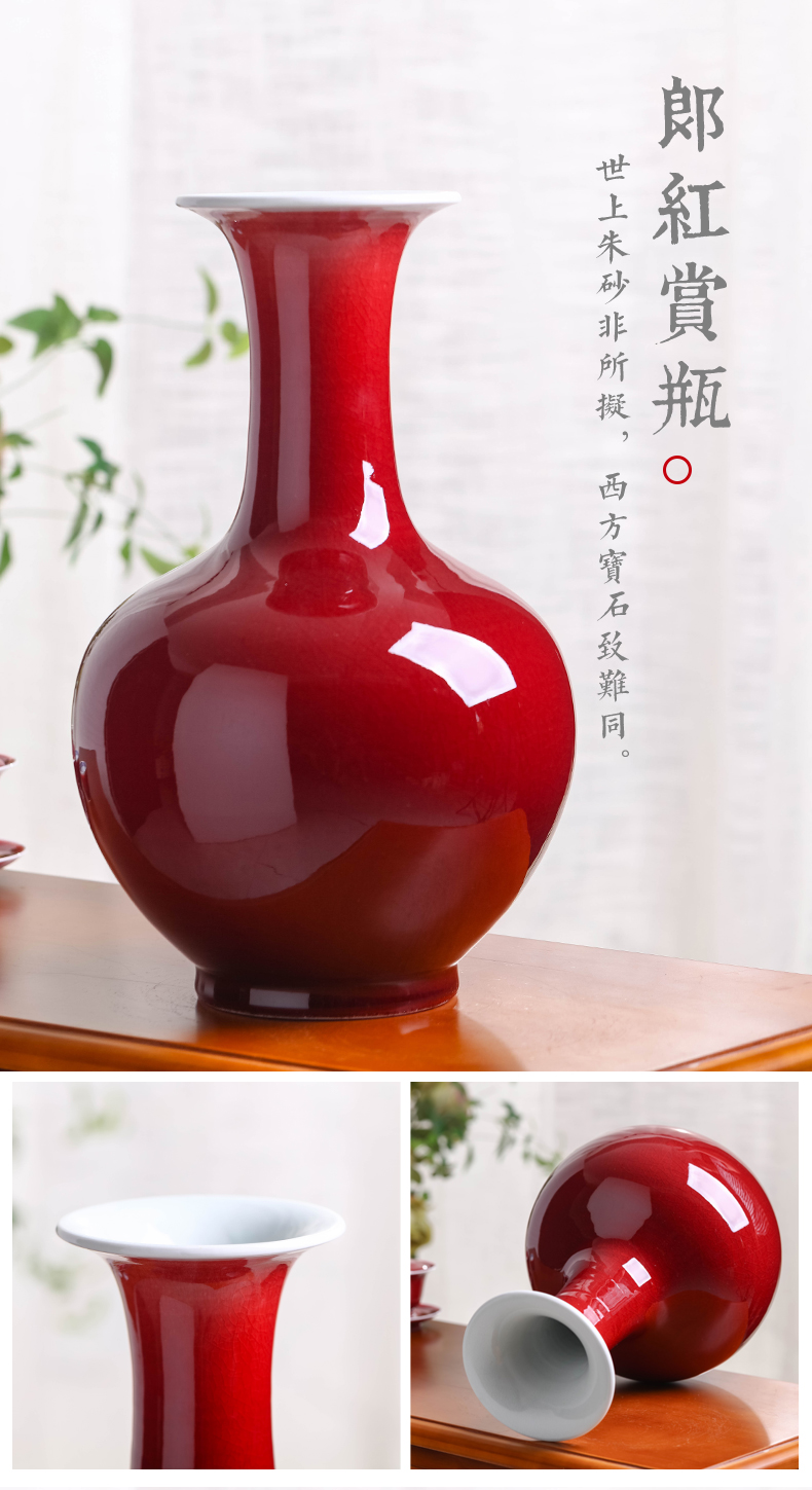 Jingdezhen ceramic vase furnishing articles ruby red archaize sitting room of Chinese style porch sitting room TV cabinet decoration large vases