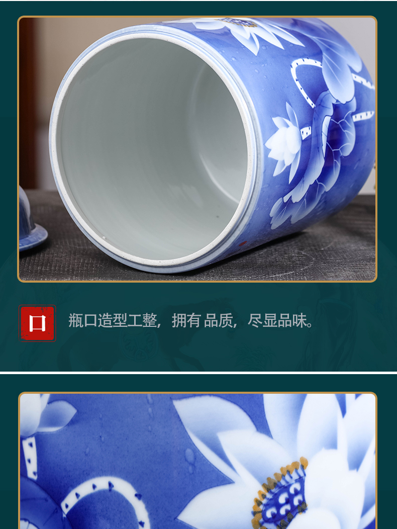 Blue and white porcelain of jingdezhen ceramic tea Chinese tea pot with cover seal storage jar decorations furnishing articles