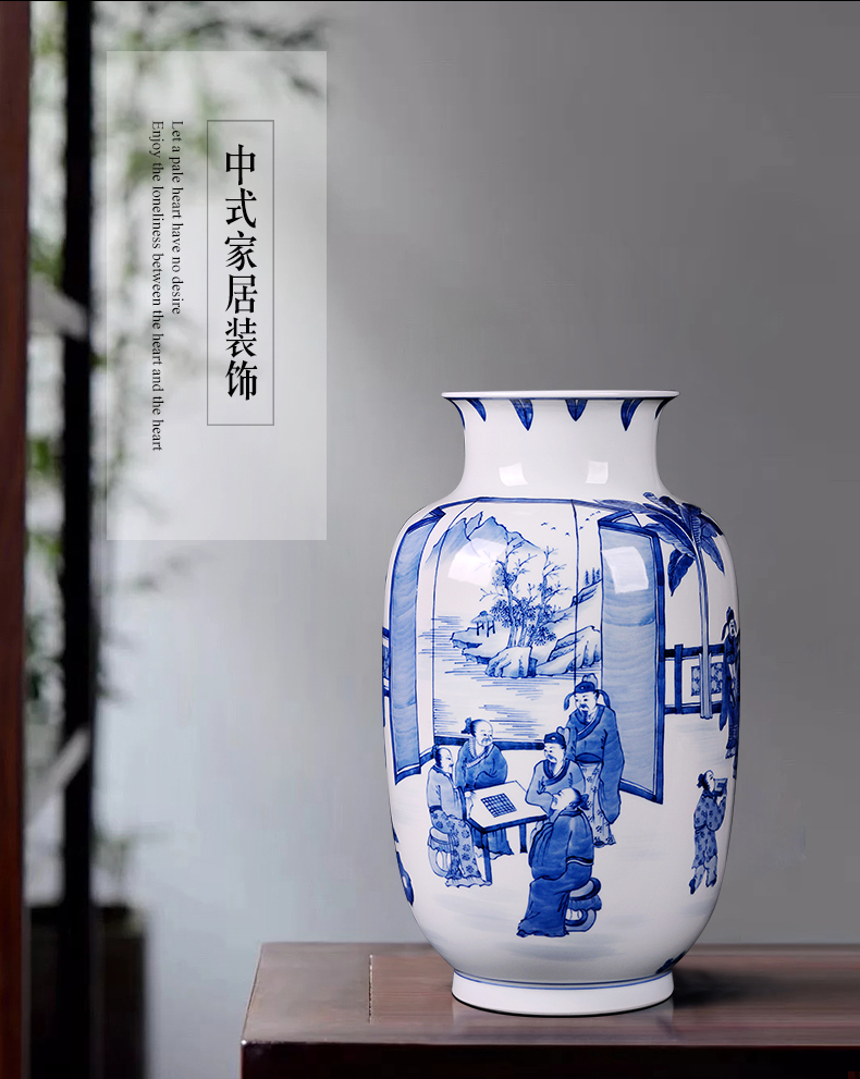 Famous master of jingdezhen ceramics hand - made vases, antique blue - and - white Chinese style living room TV cabinet porch is decorated furnishing articles