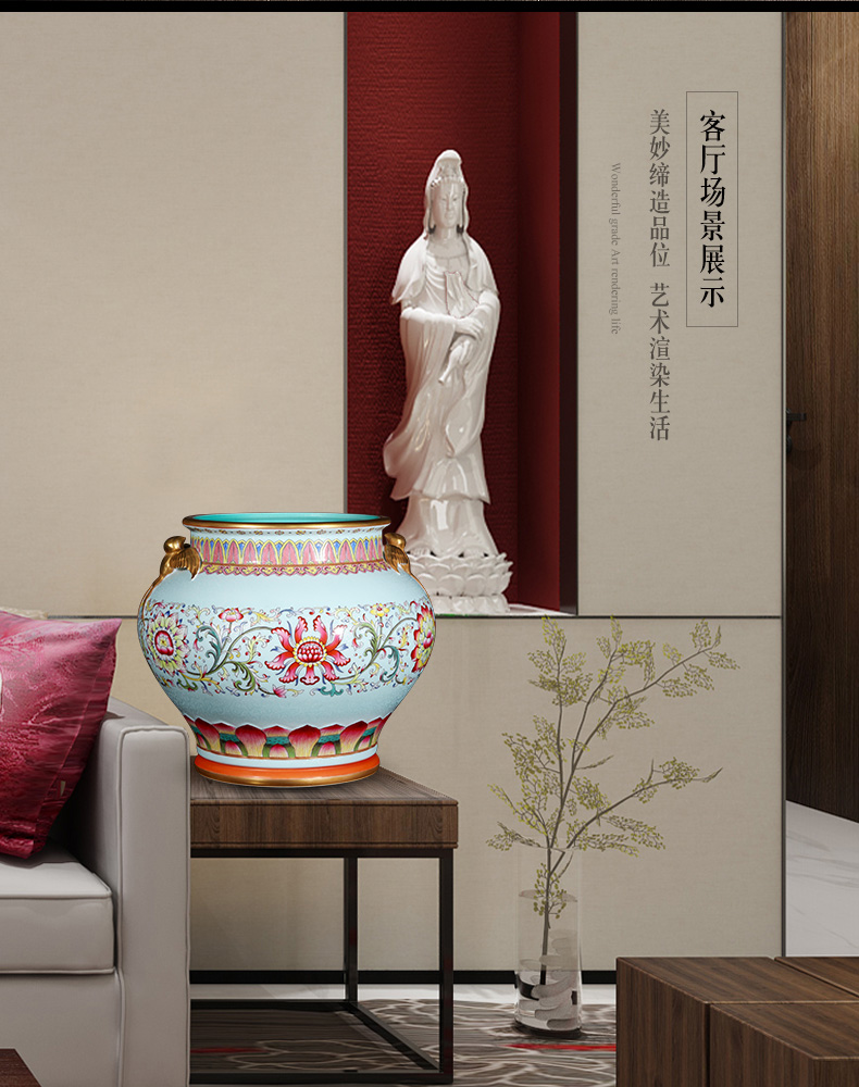 Jingdezhen ceramics imitation the qing qianlong, green flower basket with pastel ear cylinder tank Chinese style living room collection furnishing articles