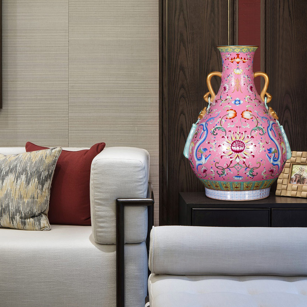 Archaize of jingdezhen ceramics powder scramble for flower ruyi ears okho spring vases, Chinese style living room home decoration