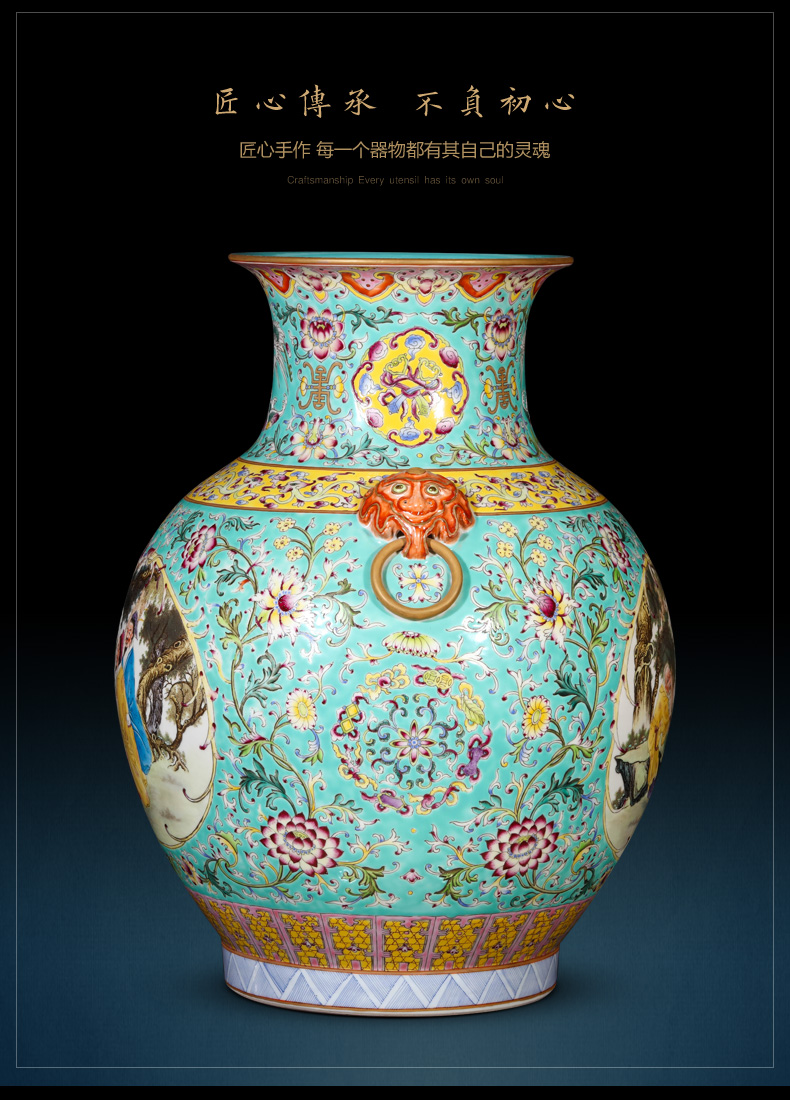 Jingdezhen ceramic imitation the qing qianlong vase Chinese style living room blue scramble to spend the lion shell household decorative furnishing articles