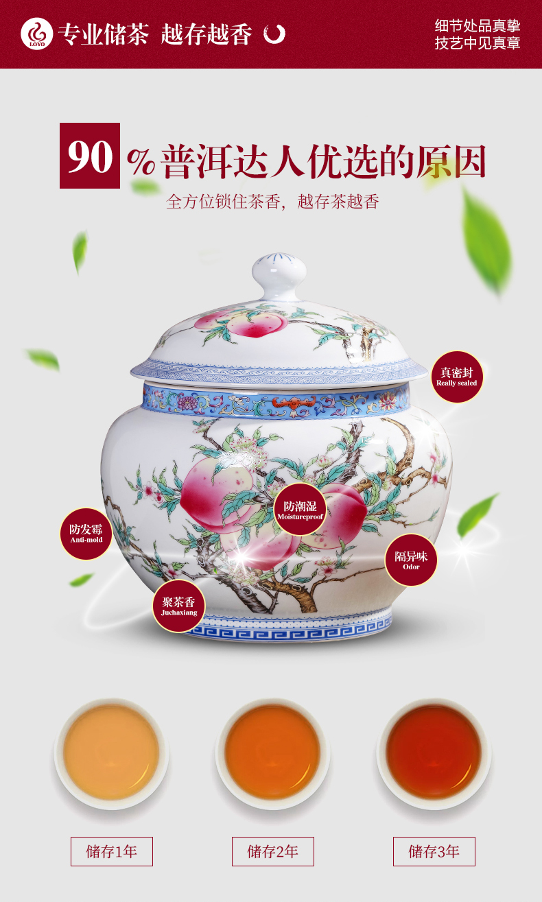 Jingdezhen porcelain famille rose tea pot seal moisture puer tea storage jar large snack jars with cover