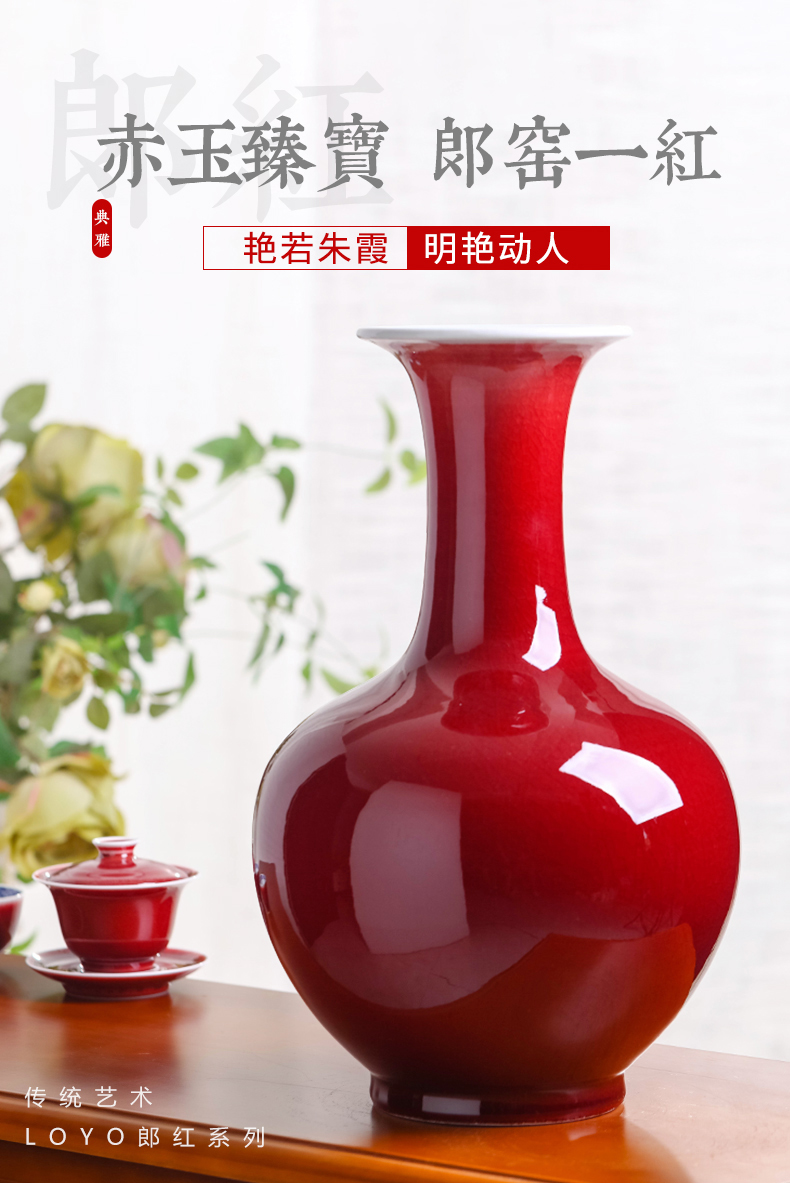 Jingdezhen porcelain vase in ruby red glazed pottery flower arranging a large living room TV cabinet decoration of Chinese style household porcelain of furnishing articles