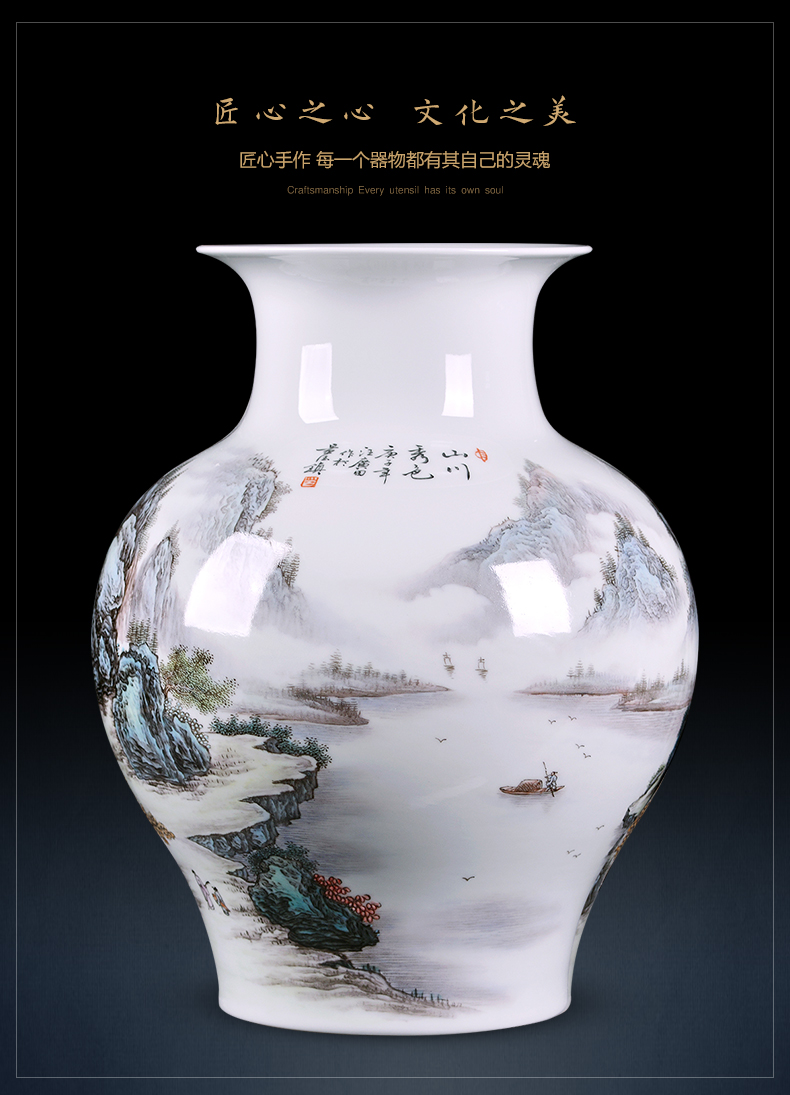 Jingdezhen ceramics vase famous hand - made pastel riverside fishing Chinese style porch TV ark adornment furnishing articles