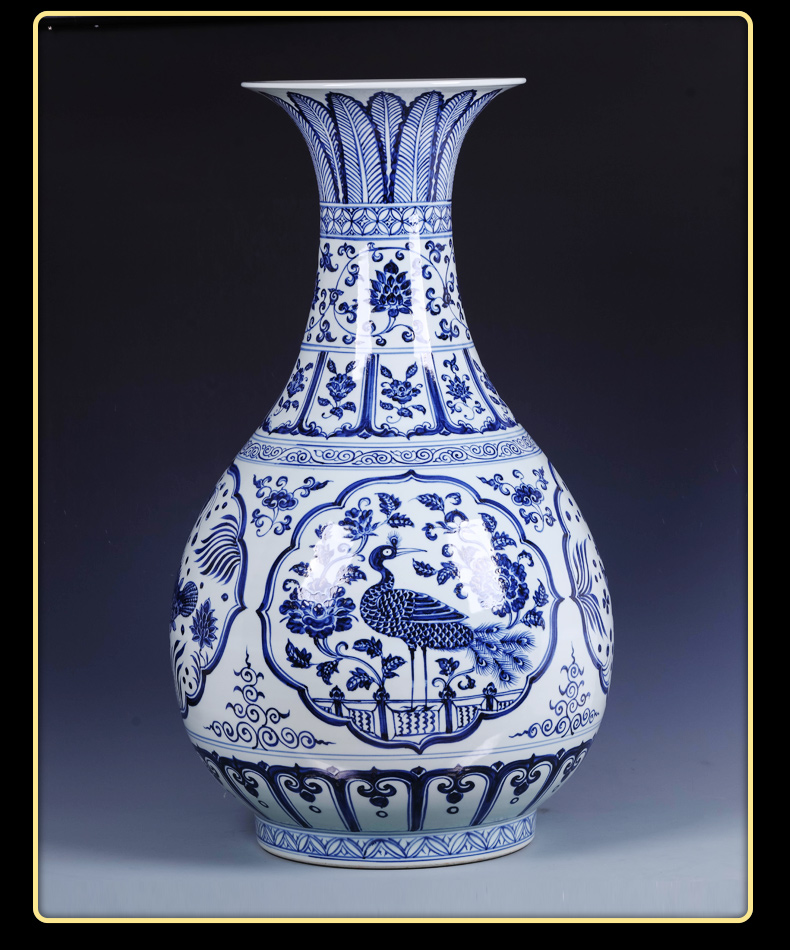 Jingdezhen ceramics imitation Ming xuande okho spring floor vase large Chinese blue and white porcelain painting of flowers and birds in the sitting room furnishing articles