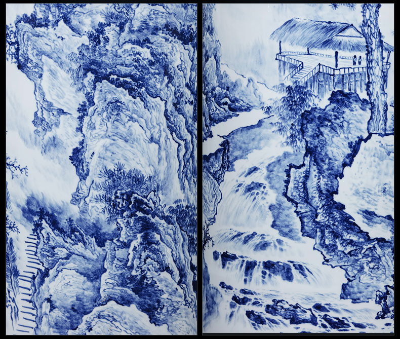 Jingdezhen ceramics famous hand - made scenery of large blue and white porcelain vase sitting room hall hotel quiver furnishing articles