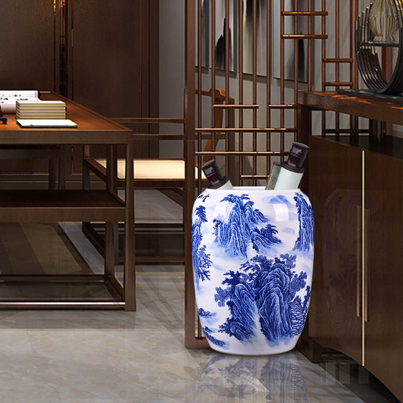 Jingdezhen ceramic porcelain painting and calligraphy cylinder biennial reel cylinder quiver vase sitting room ground adornment study Chinese style furnishing articles