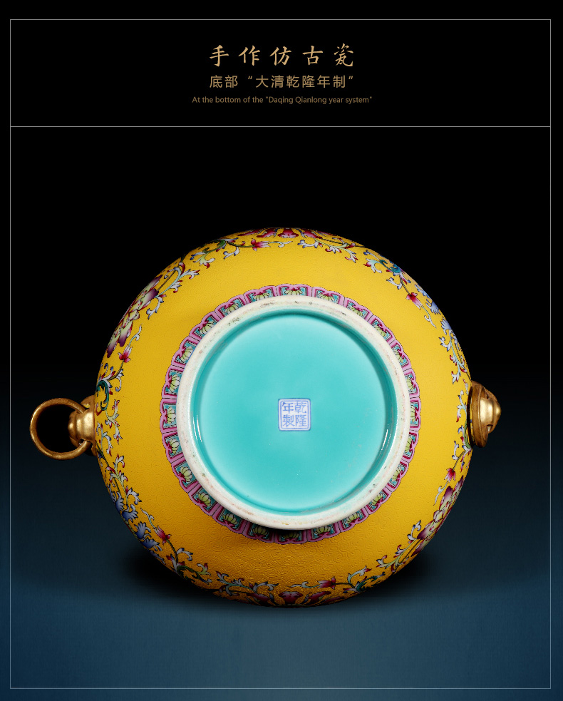 Jingdezhen ceramics imitation the qing huang to pick flowers ears orb storage tank tea pot Chinese style household ornaments