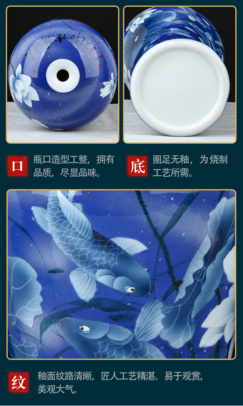 Jingdezhen chinaware lotus of blue and white porcelain vase hand - made flower arrangement sitting room decoration of Chinese style desktop furnishing articles