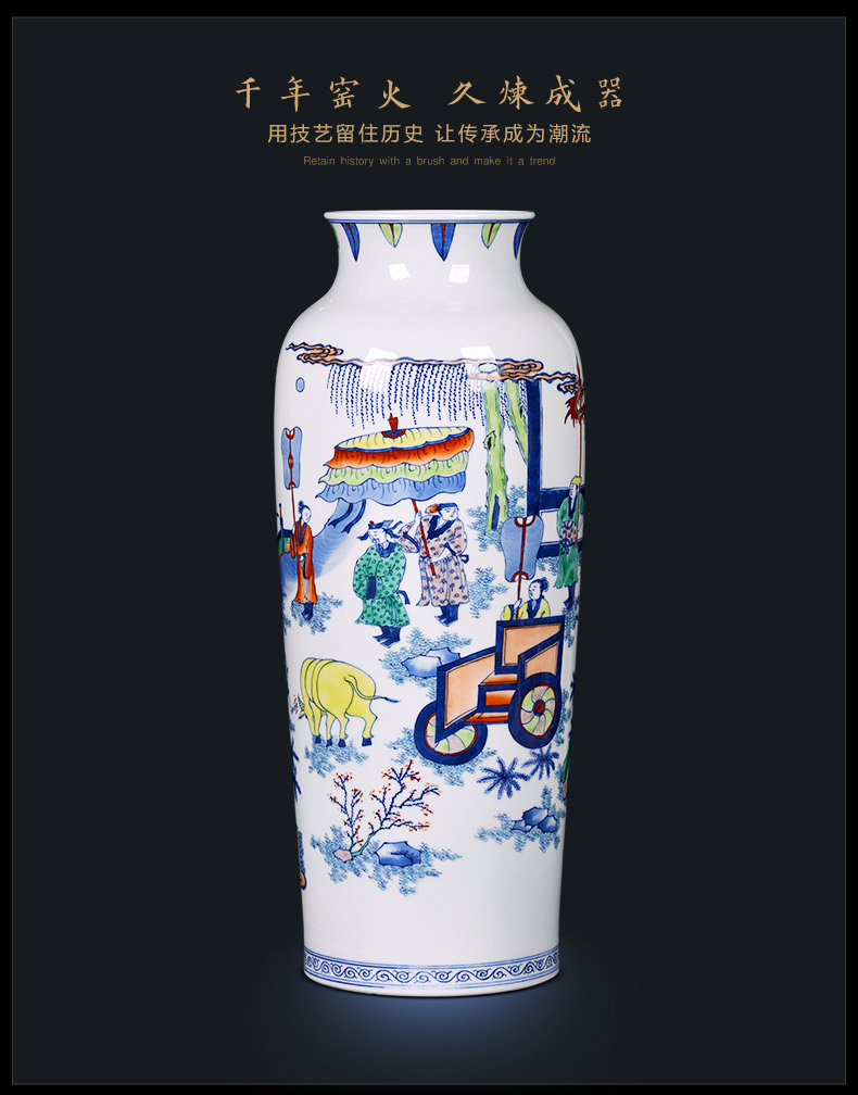 Jingdezhen ceramics vase famous blue and white color bucket hand - made the sitting room porch decoration of Chinese style household furnishing articles gifts