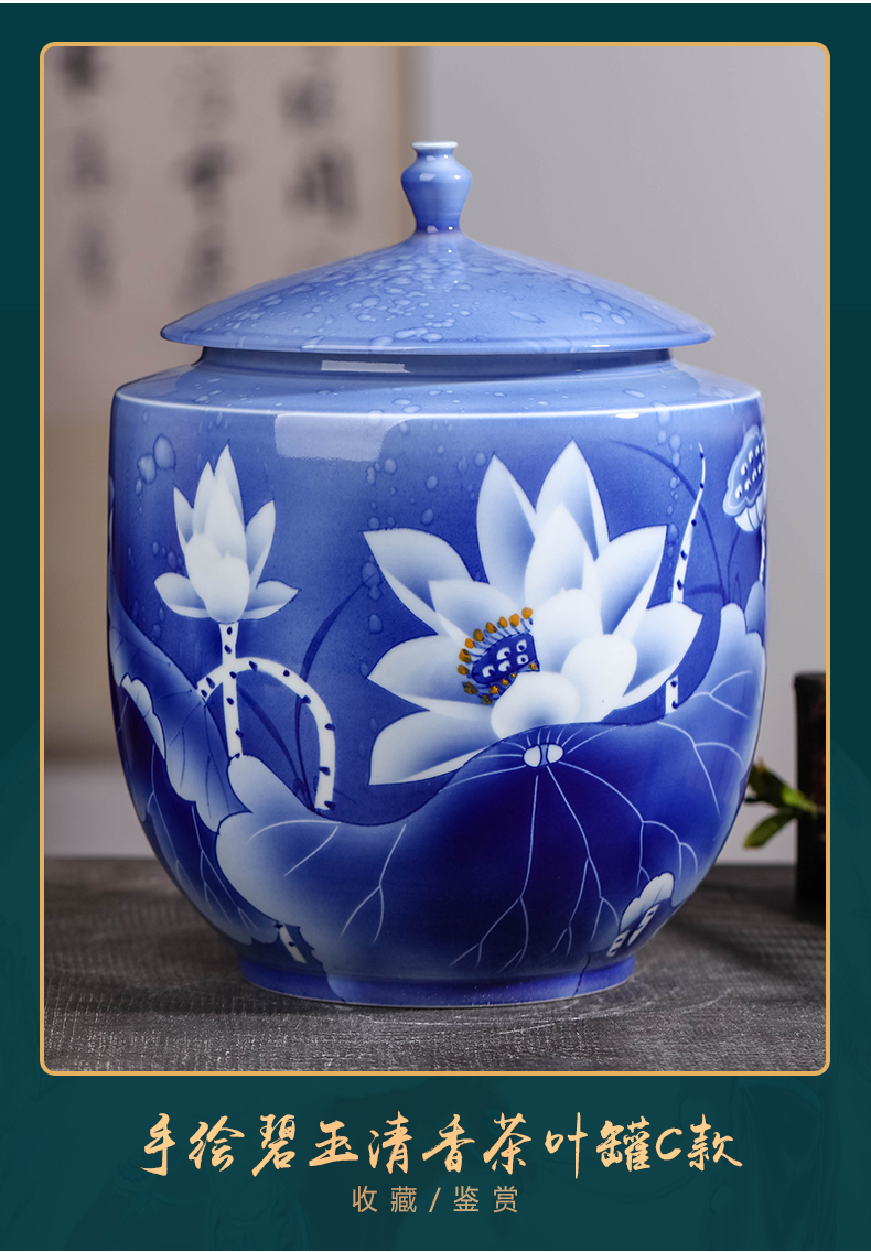 Blue and white porcelain of jingdezhen ceramic tea Chinese tea pot with cover seal storage jar decorations furnishing articles