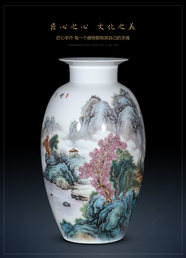 Jingdezhen ceramics by hand draw pastel landscape vase furnishing articles of Chinese style living room porch decorative porcelain